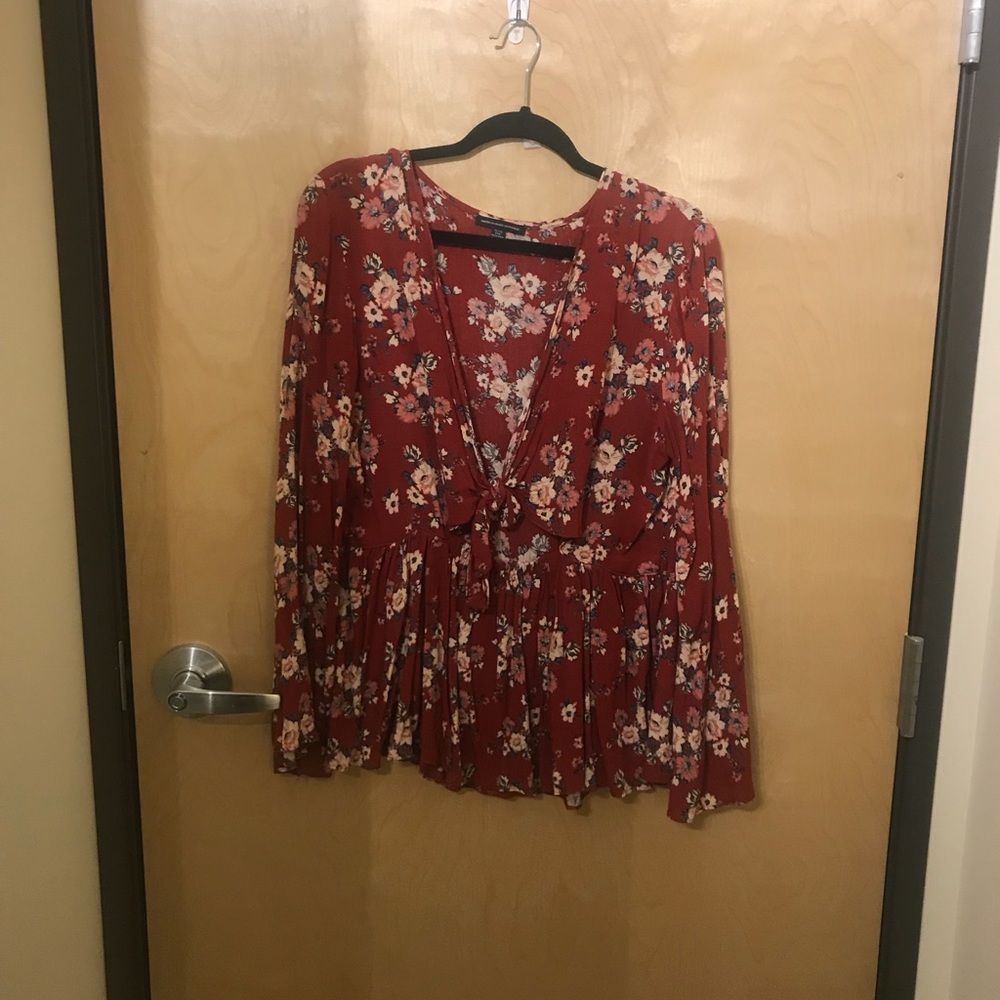 American Eagle Floral Front Wrap Top
